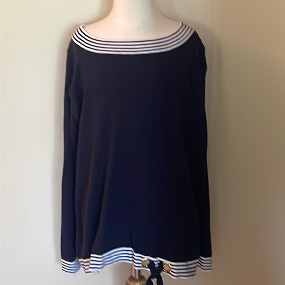 EUC~Woman’s X~Large Belldini Blue/White Striped Long Sleeve Nautical Style Top - Picture 1 of 8